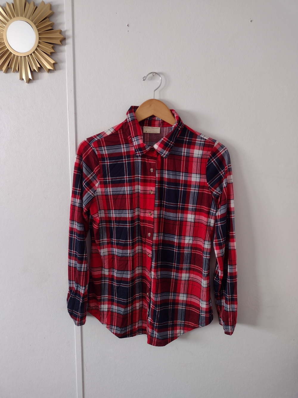 womens plaid button-up shirt blue & red in medium
